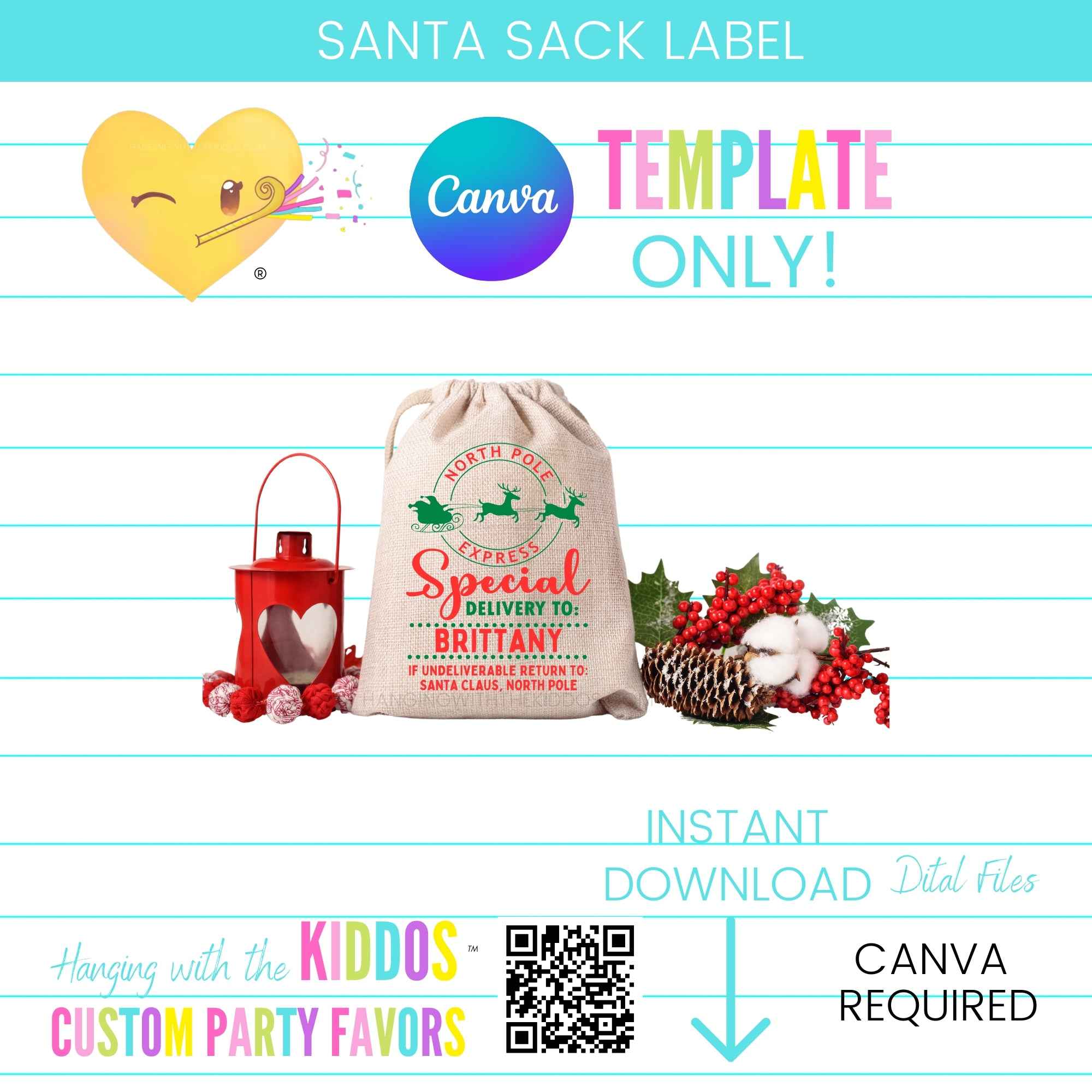 Santa Sack Label Template – Editable Christmas Gift Bag Tag – Studio ...